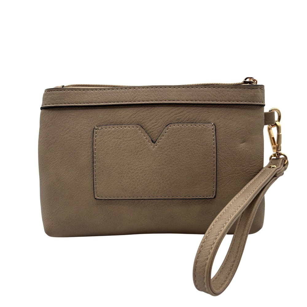 Dasein Wristlet Clutch Womens Small Taupe Excellent Vegan‎ Leather Zip Pocket